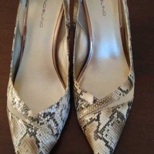 Bandolino "Snakeskin" and Mesh High Heeled Pumps